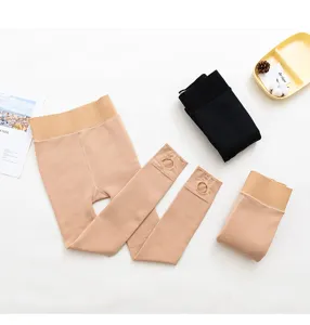 Autumn winter fleece lined thermal leggings fake translucent nude stirrup tights warm pants