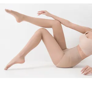 Summer sheer pantyhose close-up view, lightweight 5D skin colored tights detail display.