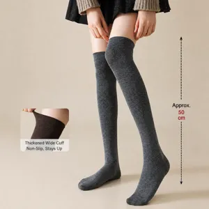 Women Over The Knee Socks Solid Color Ribbed Compression Long Stockings JK Uniform Thigh High Warm Winter Hosiery