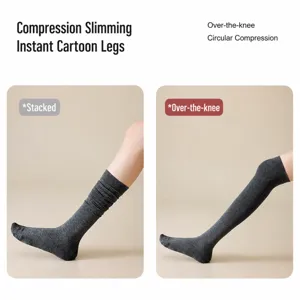 Women Compression Over Knee Socks Solid Grey Slimming Long Stockings Warm Winter Wear