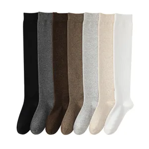 Women over knee long socks solid color winter thermal thigh high knit hosiery 7 pairs pack