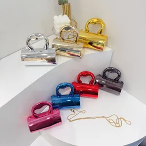 Mini Evening Bag Acrylic Mirror Surface Cylindrical Handheld Clutch For Women Candy Color Lipstick Bag With Chain Crossbody Bag Party Banquet Wedding Fashion Accessory