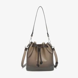 A detailed close-up front view of frosted TPU jelly bucket bag with drawstring
