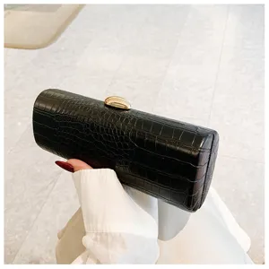 Elegant black crocodile embossed long clutch bag with gold clasp for evening parties