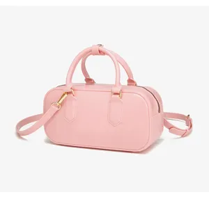 Bolso Boston de gelatina rosa brillante con herrajes dorados de alta calidad