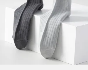 Men ribbed crew socks breathable cotton daily wear casual socks in two colors pack