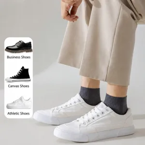 Men's solid color casual crew socks, comfortable cotton knit for daily wear, breathable.