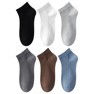 Set of 6 pairs men's solid color cotton short socks breathable athletic casual ankle socks