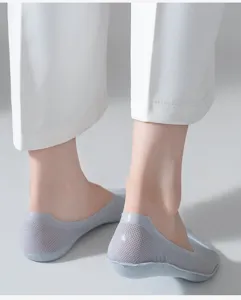 Close-up of thin ice silk mesh boat socks with cotton bottom, showing heel detail and fit.