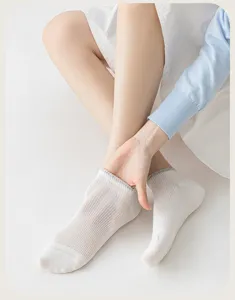 Women summer breathable mesh short socks, pure cotton comfortable low cut boat socks detail.