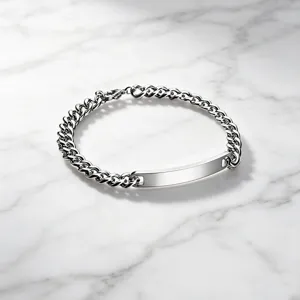 Poliertes Edelstahl-Cuban-Gliederkette-Armband mit rechteckiger personalisierbarer ID-Platte