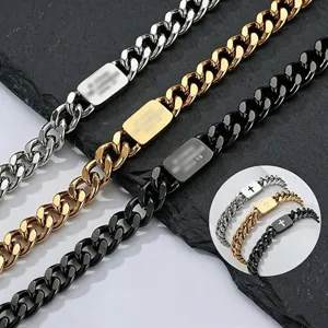Men's Stainless Steel Cuban Link Bracelet Bible Verse Engraved Cross Rectangle Plate Religious Prayer Fashion Jewelry For Men