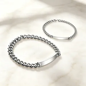 Edelstahl Panzerkette ID Armband Für Pärchen Herren Damen Gravierbare Flache Platte Personalisierter Streetstyle Schmuck Geschenk