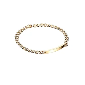 Poliertes goldfarbenes Edelstahl-Panzerarmband mit gebogener rechteckiger ID-Platte