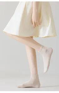 Breathable mesh cotton women ankle socks detail view, summer thin short boat socks design.