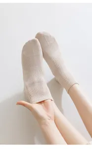 Breathable mesh cotton women's short socks in light khaki, comfortable summer ankle socks.