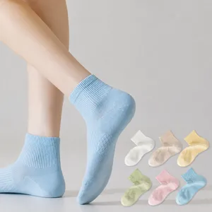 Women Pure Cotton Short Socks Summer Thin Breathable Mesh Boat Socks Solid Color Casual Anti-Slip Ankle Socks