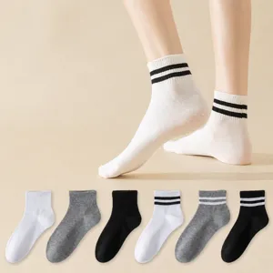 Women's Casual Cotton Blend Tube Socks Solid Color Double Stripe Athletic Sports Socks Comfortable Breathable Daily Wear