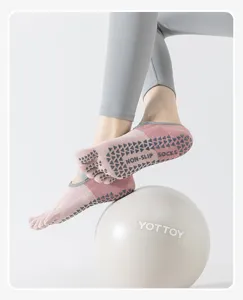 Non-slip five toe yoga socks for women, breathable pilates and fitness sports socks.