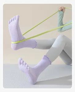 Women professional non slip yoga socks pilates ruffled five toe split toe fitness socks