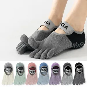 Women's Non Slip Five Finger Yoga Socks Professional Pilates Athletic Split Toe Strap Short Socks