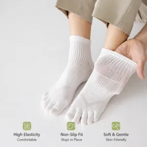 Men white breathable cotton five-toe mesh socks comfortable high elastic short socks