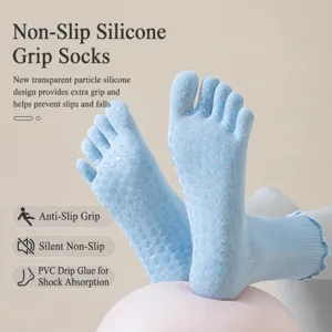 Women non-slip yoga socks five toe pilates fitness socks with silicone grip dots.