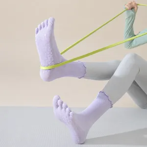 Women yoga socks non-slip five toe pilates socks cute ruffle mid-tube fitness socks
