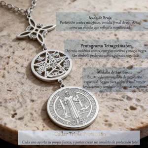 Detailansicht der dreifachen Schutzhalskette aus Edelstahl mit St. Benedikt Medaille
