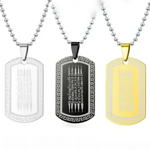 Thailand Five Lines Scripture Amulet Necklace Stainless Steel Dog Tag Pendant Bead Chain Religious Fashion Jewelry Gift
