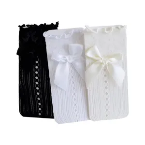 Cute girls summer breathable lace ruffle mesh short socks with sweet satin ribbon bow