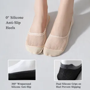 Women ice silk mesh no show socks anti slip low cut invisible socks for summer wear