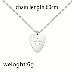 Detailed view of silver star cutout guitar pick pendant necklace with 60cm chain length