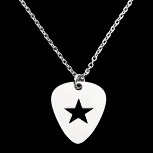 Men Gothic Punk Stainless Steel Guitar Pick Pendant Necklace Hollow Star Hip Hop Silver Tone Jewelry Gift For Men Women