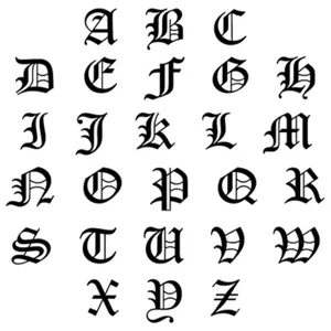 Gothic style 26 English alphabet font styles for retro titanium steel jewelry pendants.