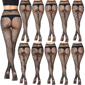 Sexy black fishnet pantyhose variety pack jacquard pattern hosiery for women main display.