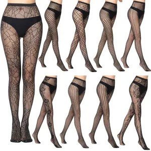 Women Sexy Fishnet Stockings Hollow Out Jacquard Tights High Elastic Pantyhose Slim Fit Lingerie Underwear