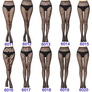 Women sexy fishnet tights high elasticity jacquard pantyhose various pattern styles black