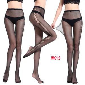 Sexy hollow jacquard fishnet stockings black tights for women fashion side pattern leggings