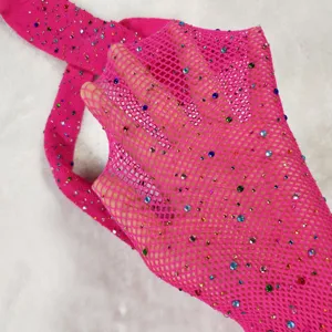 Hotfix rhinestone fishnet stockings vibrant pink mesh crystal sparkle sexy party fashion hosiery