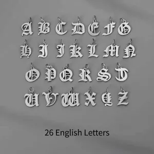 Comprehensive set of 26 vintage Gothic style English alphabet pendants in stainless steel