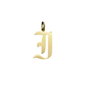 Vintage Gothic Old English letter E pendant necklace accessory in shiny gold finish