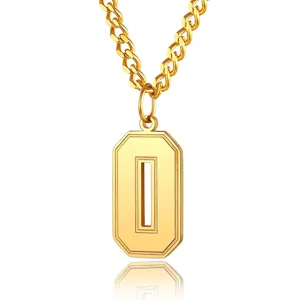 Detailed view of minimalist golden stainless steel number 0 sports jersey pendant necklace