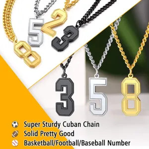 Stainless steel sports number pendant necklace with sturdy Cuban chain for men and women