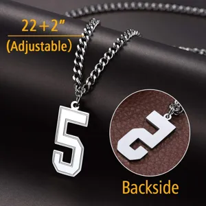 Minimalist stainless steel number 5 pendant necklace with adjustable chain length