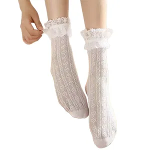 Calzini al polpaccio in pizzo bianco Lolita dolci calze jacquard per donne e ragazze moda
