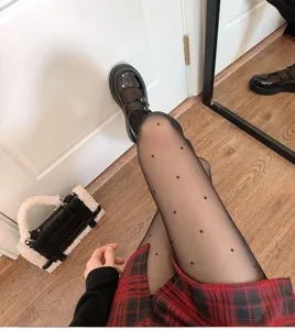 Sheer black polka dot tights for women slim fit fashion hosiery cute breathable daily wear!