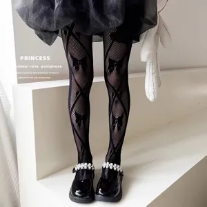 Schicke Mädchen Netzstrumpfhose mit Schleifenmuster, weich und atmungsaktiv für den Sommer.