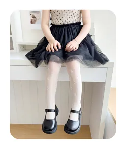 Collant a rete bianco per ragazze con graziosi motivi floreali, stile sottile per primavera.