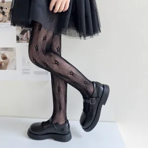 Carini collant a rete con fiori per bambine, collant Lolita traspiranti primavera estate.
